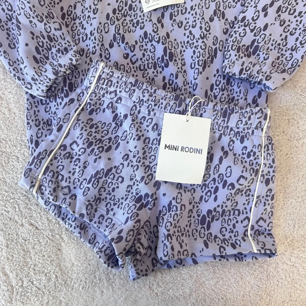 Mini Rodini Purple Leopard Print Sweatshirt and Shorts Set 92/98 1.5-3Y NWT
